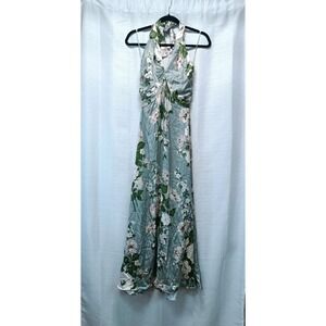 Reformation Women's 2‎ Veria Silk Tarragon Green Floral Maxi Halter Dress NWT